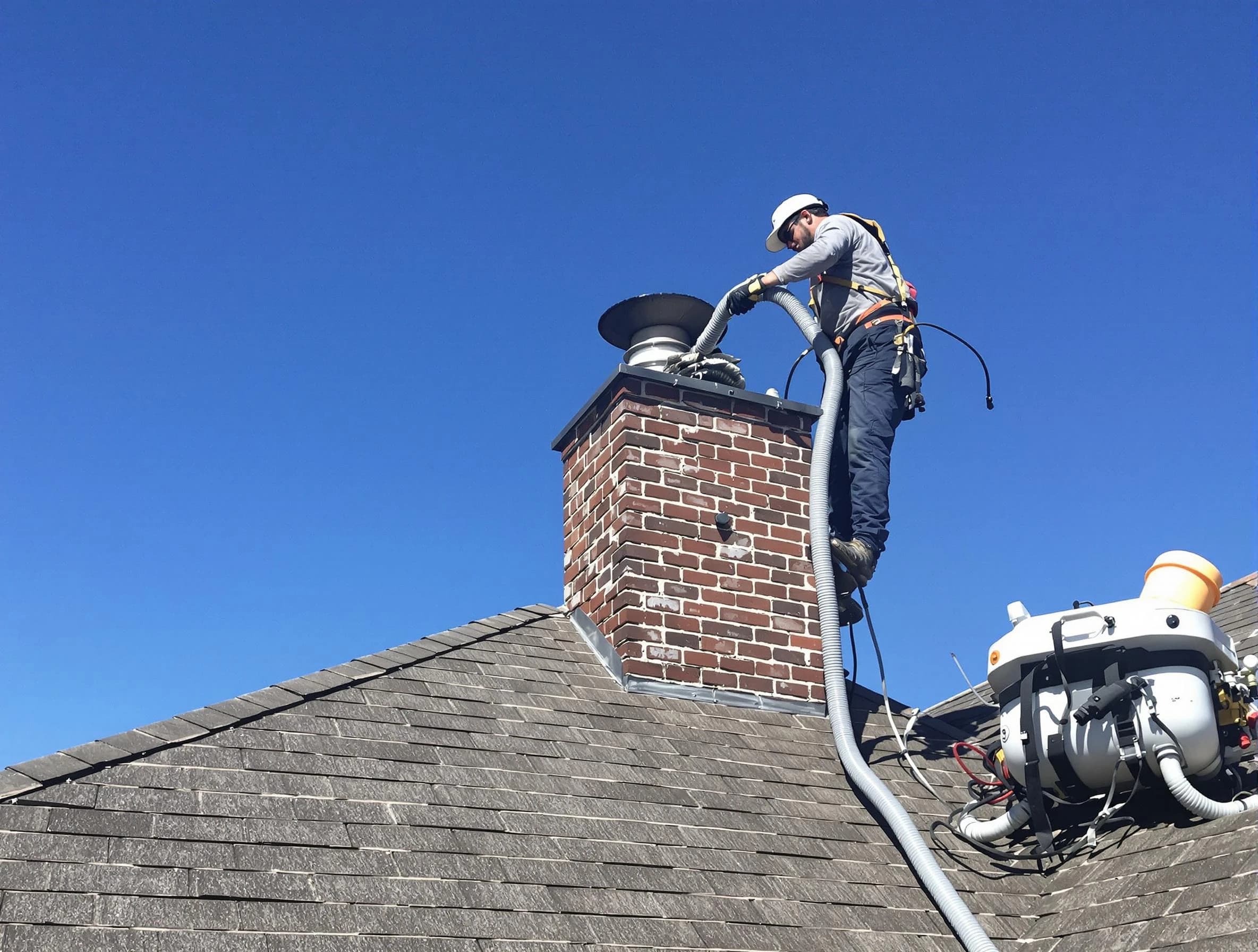 Dedicated Peachtree Corners Chimney Sweep team member cleaning a chimney in Peachtree Corners, GA
