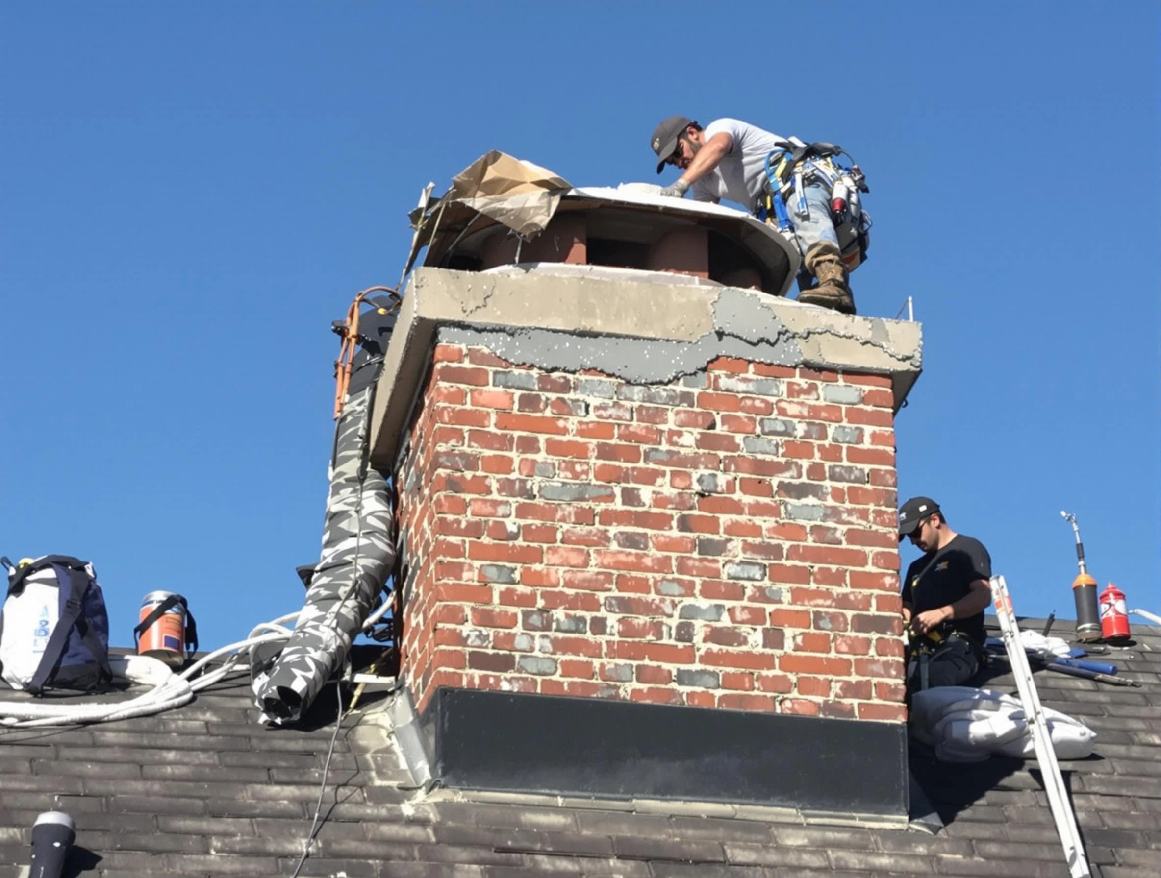 Peachtree Corners Chimney Sweep installing a custom chimney crown in Peachtree Corners, GA