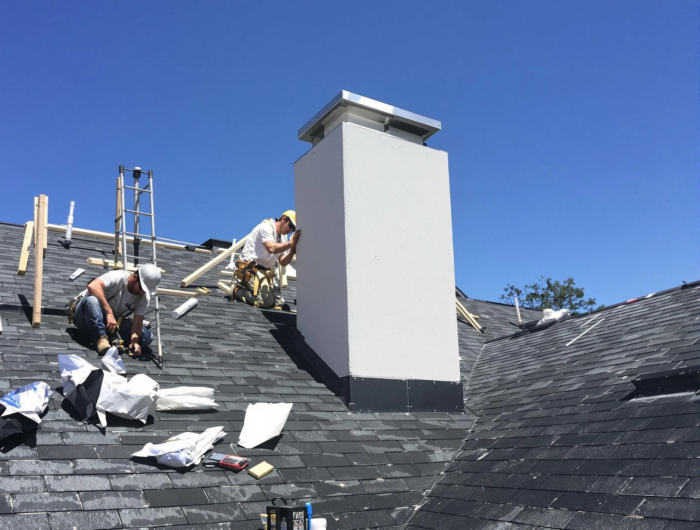 Peachtree Corners Chimney Sweep crew installing a new chimney in Peachtree Corners, GA