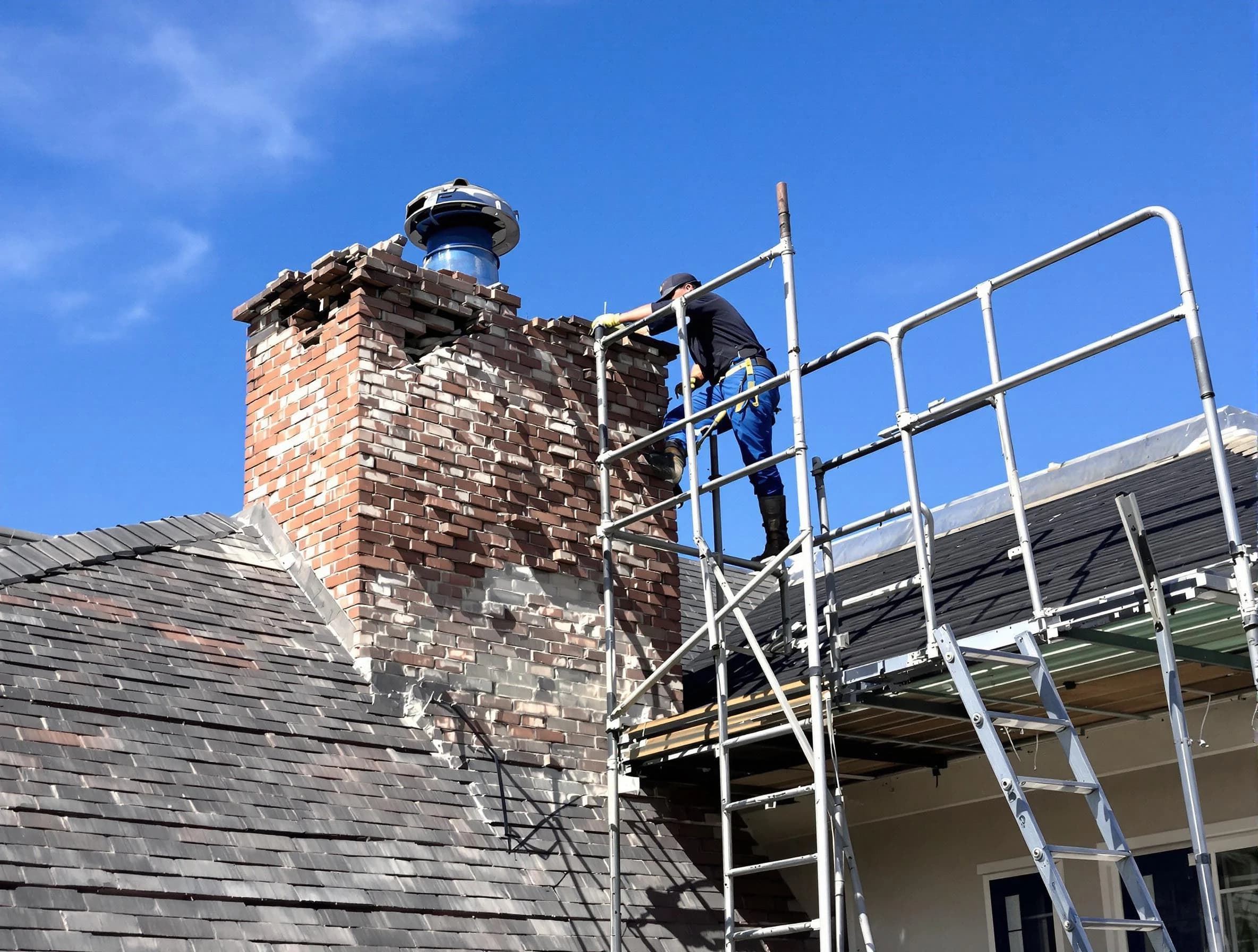Rebuilding a chimney structure by Peachtree Corners Chimney Sweep in Peachtree Corners, GA