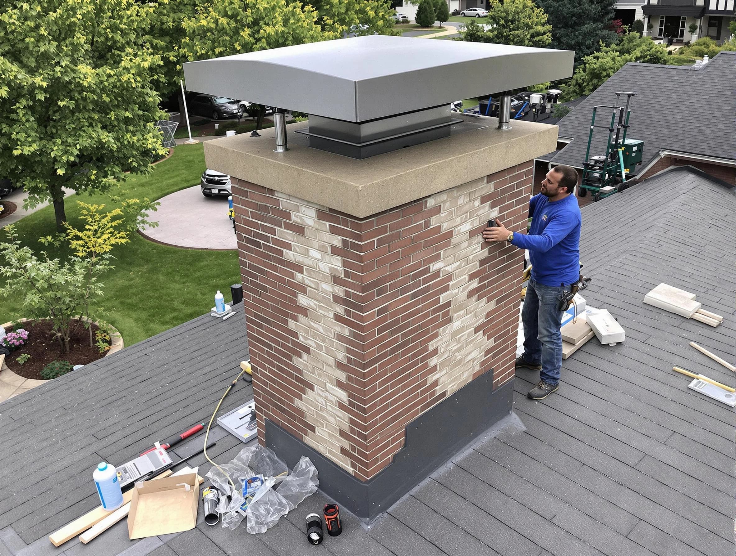 Peachtree Corners Chimney Sweep team working on a custom chimney remodel in Peachtree Corners, GA