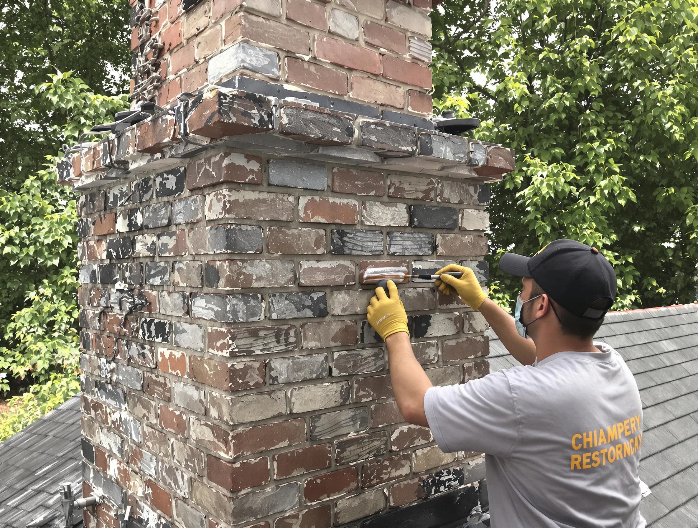 In-progress chimney restoration by Peachtree Corners Chimney Sweep in Peachtree Corners, GA
