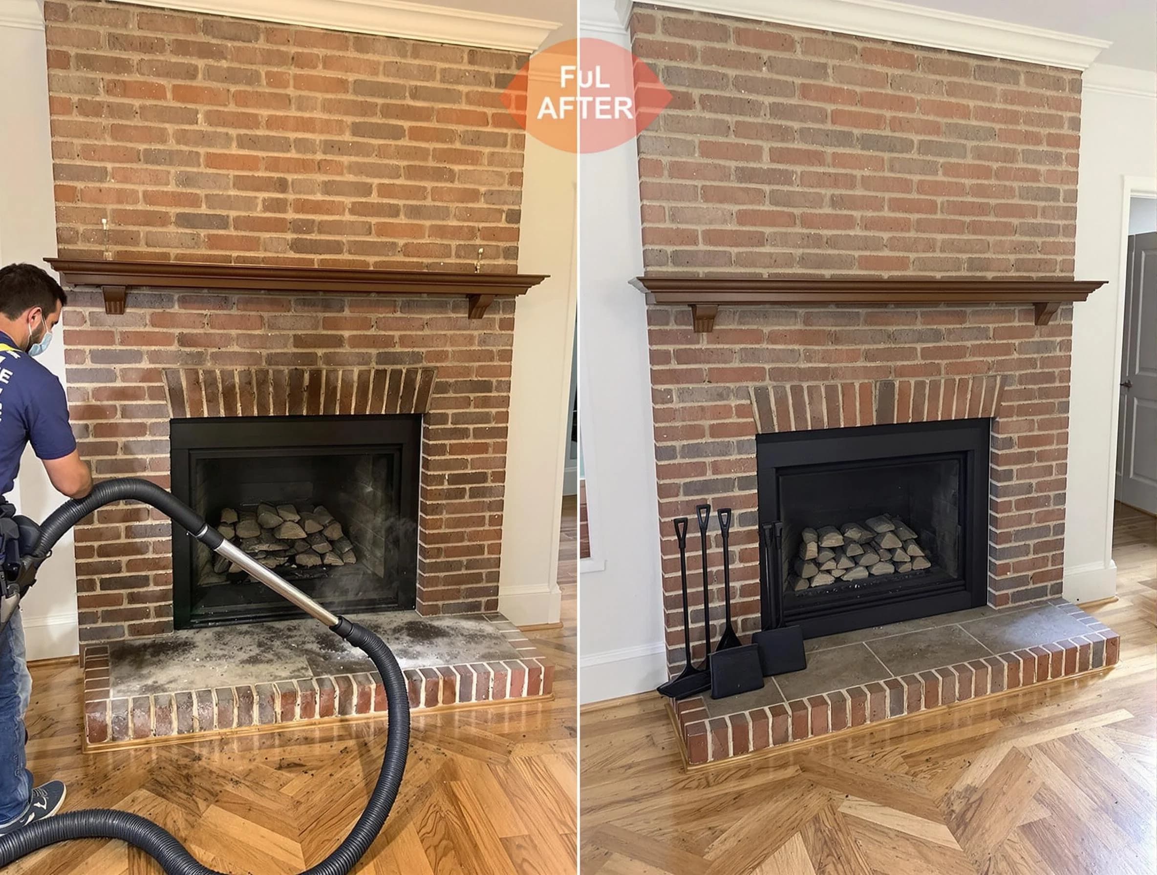 Peachtree Corners Chimney Sweep carefully sanitizing a fireplace in Peachtree Corners, GA
