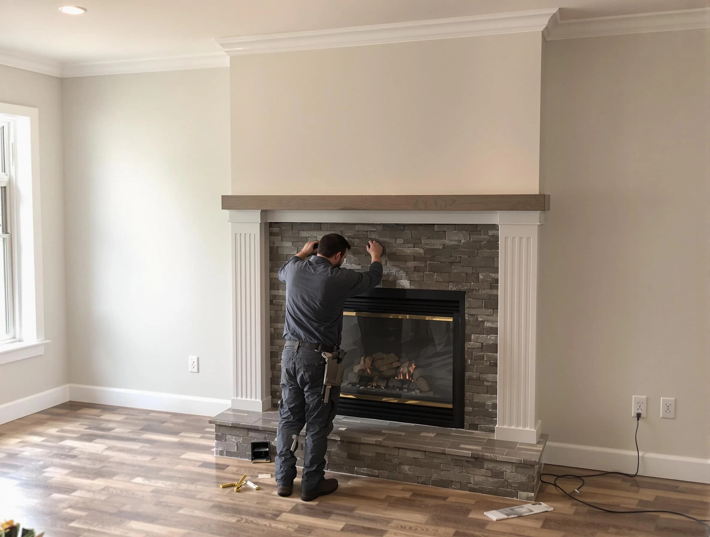 Peachtree Corners Chimney Sweep finishing a custom fireplace install in Peachtree Corners, GA