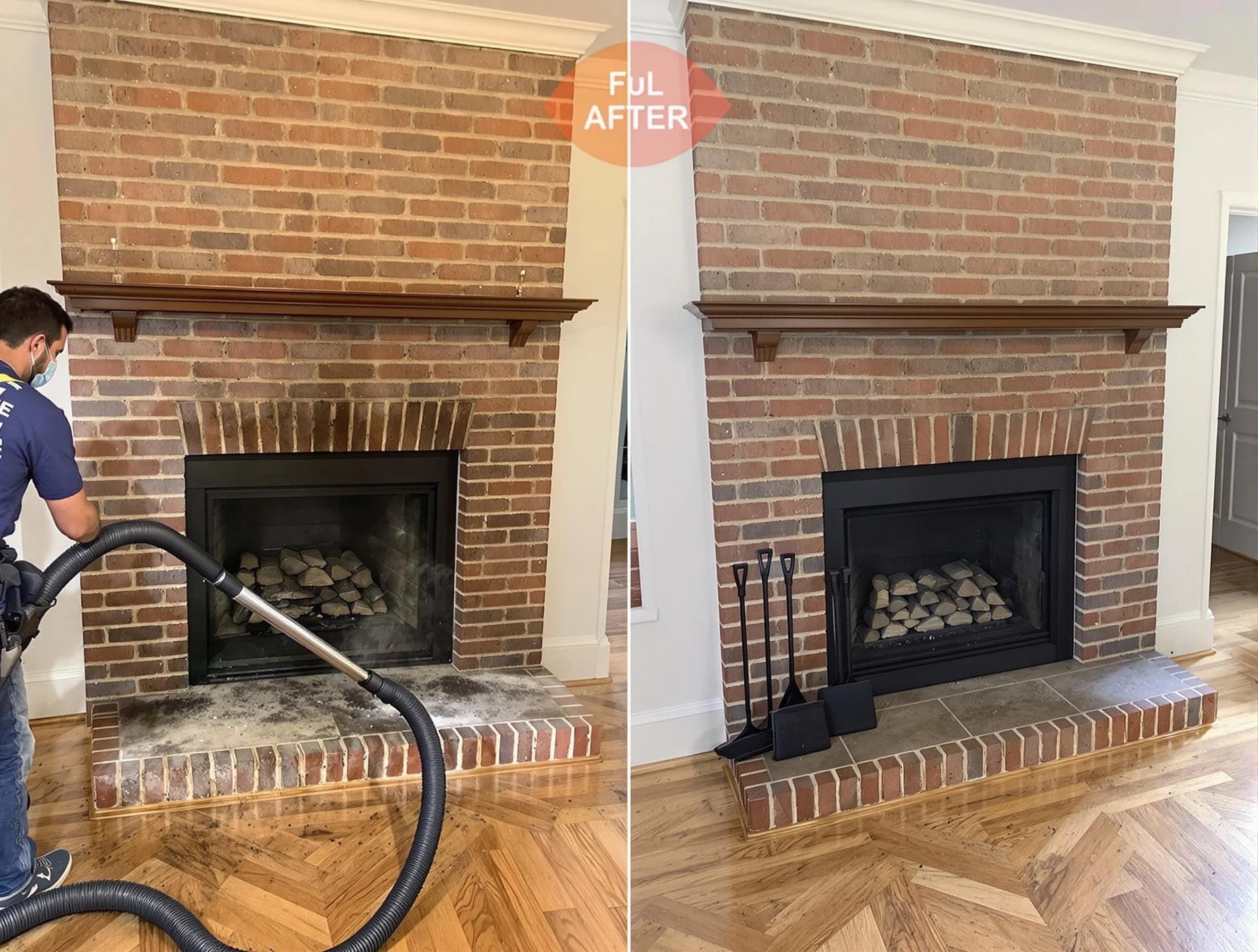 Peachtree Corners Chimney Sweep carefully sanitizing a fireplace in Peachtree Corners, GA